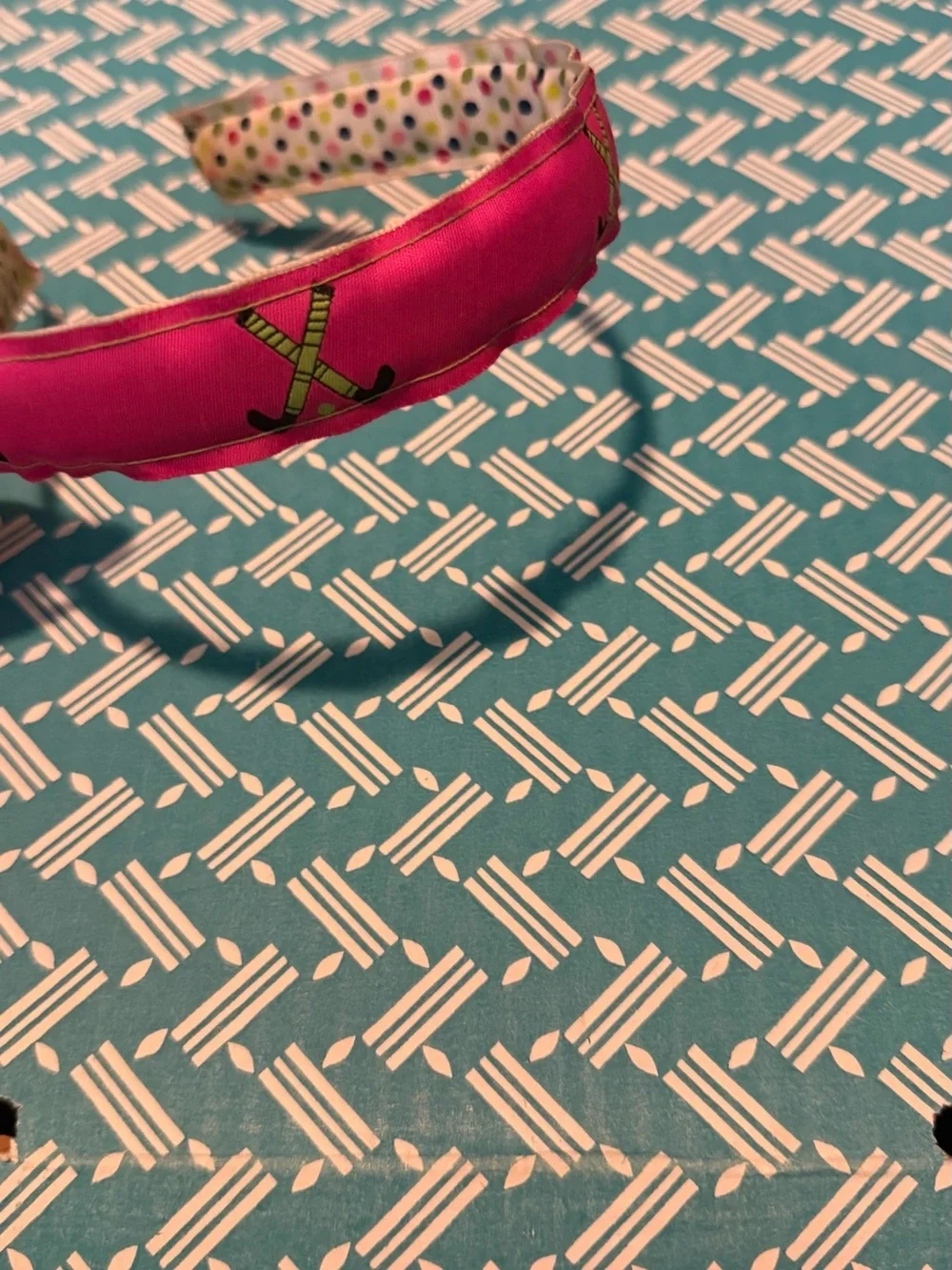 Pink Printed Reversible Fabric Headband - Kids Field Hockey theme Accessories